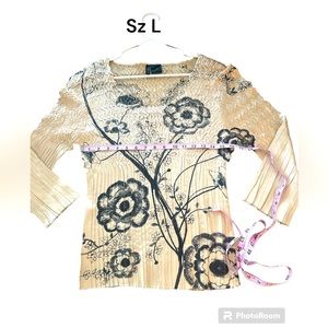 VTG Style Etoile Seductivewear Stretchy Gold Chemise Pleated Scoop Neck Top Sz L